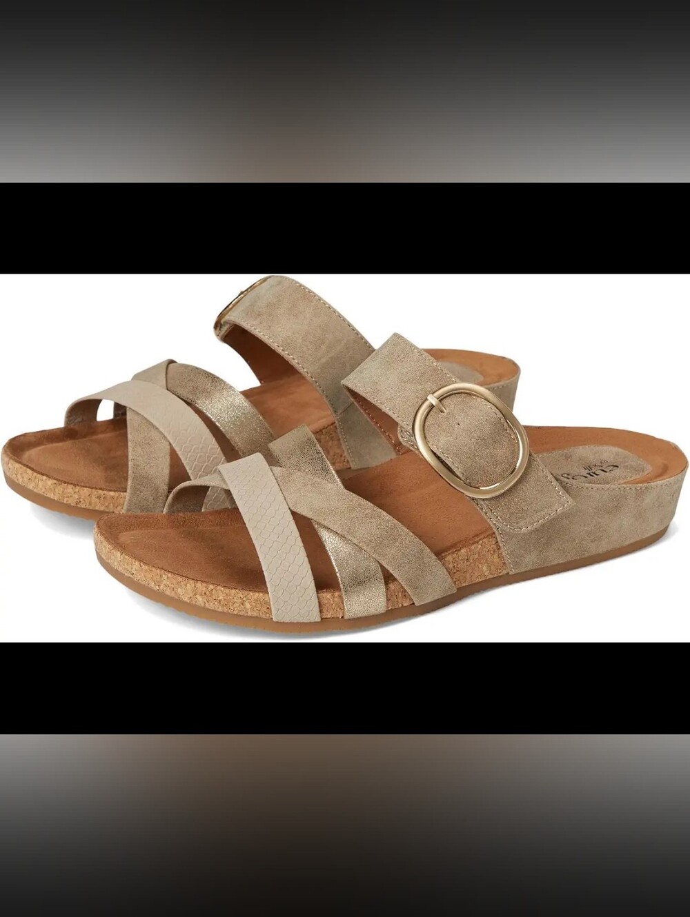 Eurosoft Genalyn Taupe Multi-Strap Slide Sandal Decorative Velcro Buckle NEW